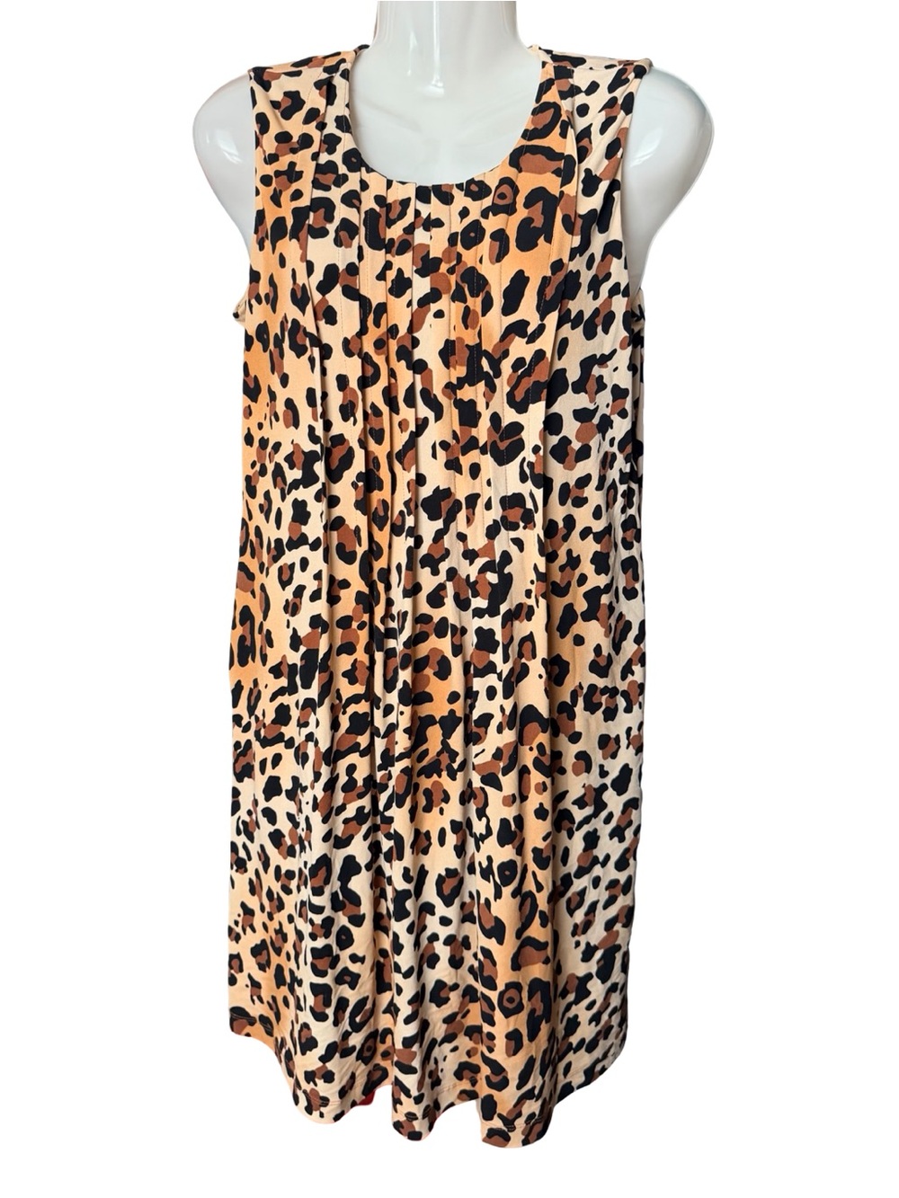 Calvin Klein Leopard Print Pleated Dress Sleeveless Pockets Size S (Petite)